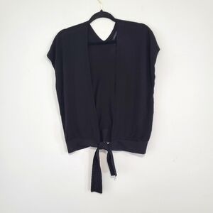 Vintage Banana Republic Short Sleeve Tie Front Open Silk Knit Black Sweater Sz S